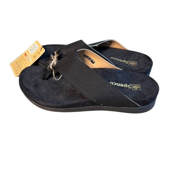 NWT Spenco Hampton Suede Womens Black Comfort Flip-Flops Sandals Shoes 8 S3 - Picture 2 of 7